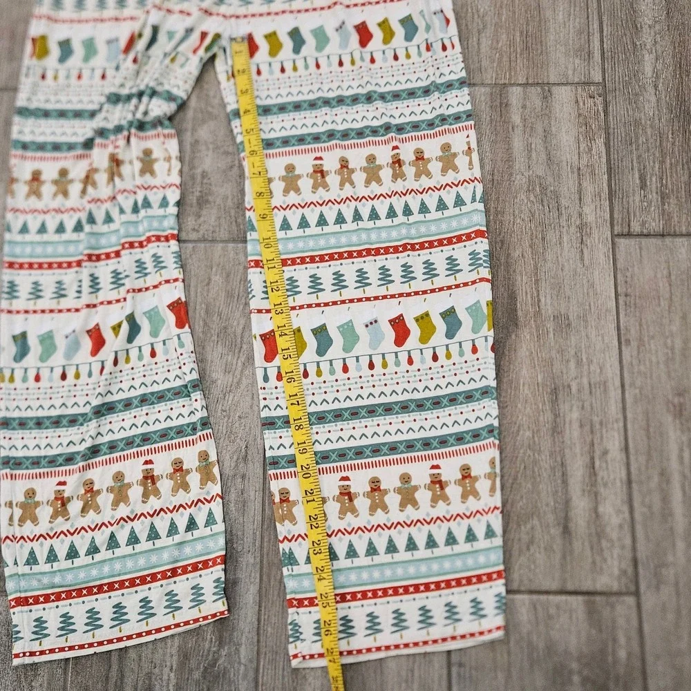 Little Sleepies Pajama Pants Mens L White Gingerbread Fair Isle Bamboo Christmas